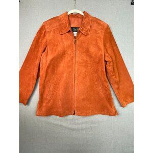 Terry Lewis Classic Luxuries Women's Orange Leather Zip Jacket 77025 Large